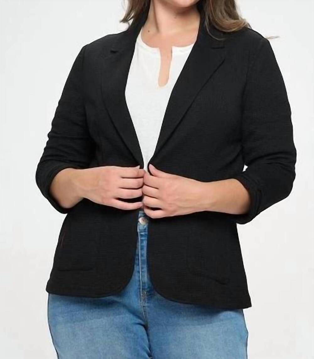 NEW DOE AND RAE shirred textured blazer in black